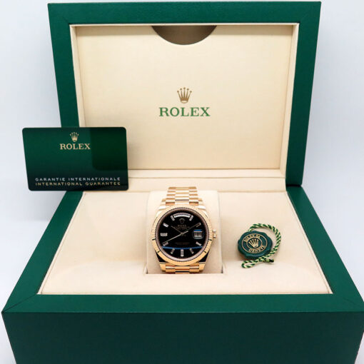 Rolex 228238 Day Date 40 18K Yellow Gold with Black Onyx Diamond Baguette Dial - Image 2