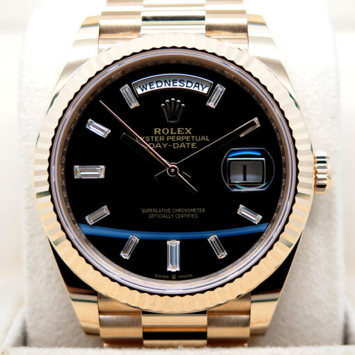 Rolex 228238 Day Date 40 18K Yellow Gold with Black Onyx Diamond Baguette Dial - Image 3
