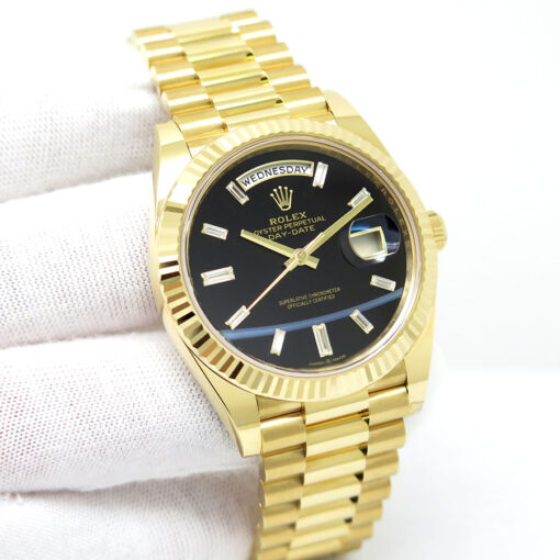 Rolex 228238 Day Date 40 18K Yellow Gold with Black Onyx Diamond Baguette Dial