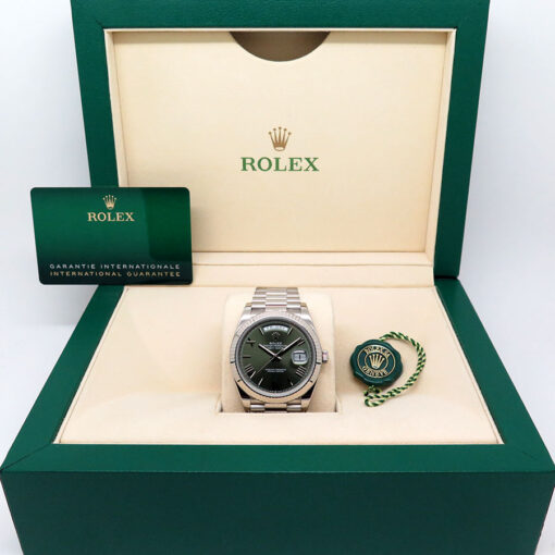 Rolex 228239 Day Date 18K White Gold with Olive Green Roman Dial - Image 2