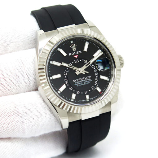 Rolex 336239 Skydweller 18K White Gold with Black Dial on Oysterflex