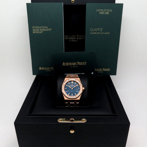 Alternative view of Audemars Piguet 67651OR Royal Oak 18K Rose Gold with Blue Dial and Diamond Bezel