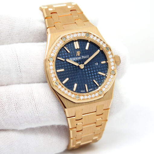 Audemars Piguet 67651OR Royal Oak 18K Rose Gold with Blue Dial and Diamond Bezel