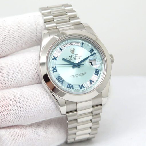 Rolex 218206 Day Date II Platinum with Ice Blue Concentric Roman Dial
