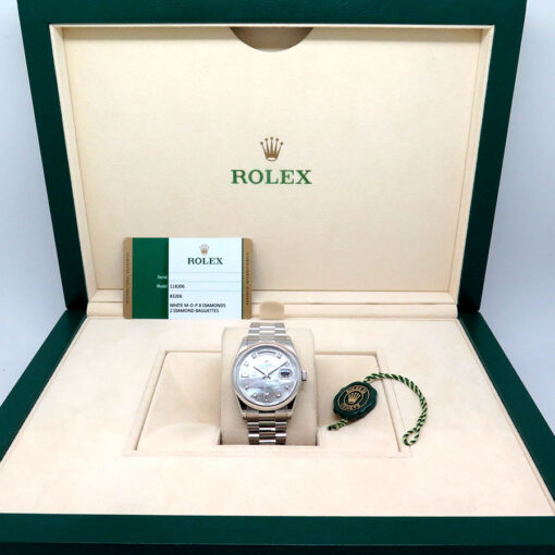 Rolex 118206 Day Date Platinum with Mother of Pearl Diamond Dial - Image 2