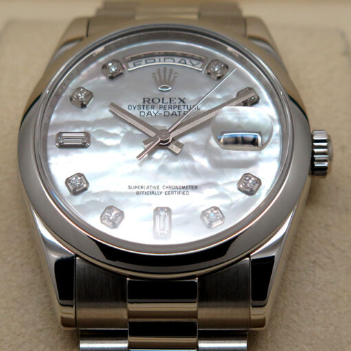 Rolex 118206 Day Date Platinum with Mother of Pearl Diamond Dial - Image 3