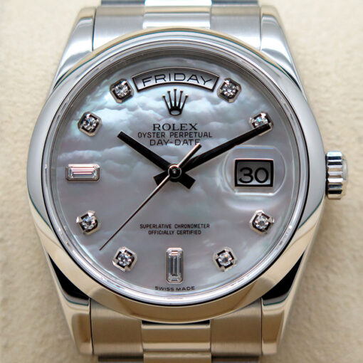 Rolex 118206 Day Date Platinum with Mother of Pearl Diamond Dial - Image 4