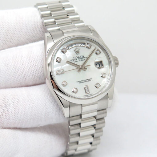 Rolex 118206 Day Date Platinum with Mother of Pearl Diamond Dial