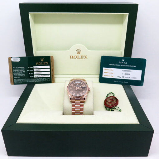 Rolex 118235F Day Date 18K Rose Gold with Bronze Wavy Arabic Dial - Image 2
