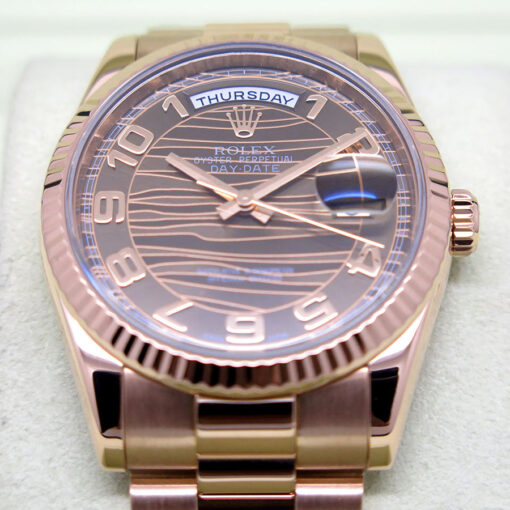 Rolex 118235F Day Date 18K Rose Gold with Bronze Wavy Arabic Dial - Image 3
