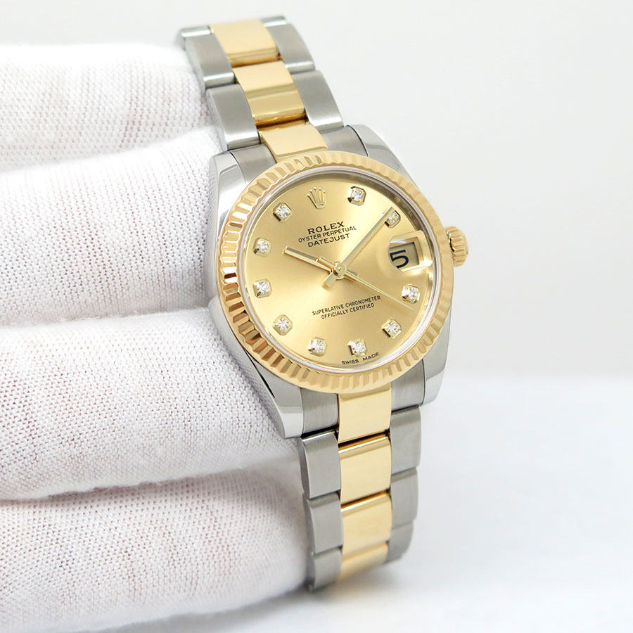Rolex 178273 Datejust 18K/SS with Champagne Diamond Dial on Oyster