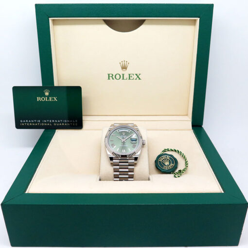 Rolex 228239 Day Date 18K White Gold with Olive Green Roman Dial - Image 2