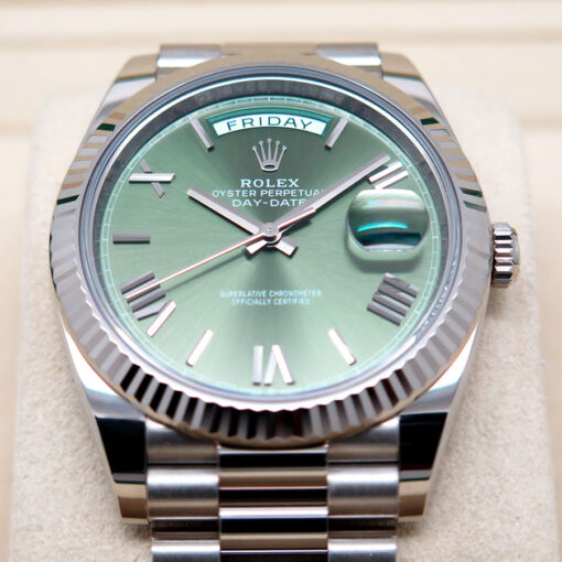 Rolex 228239 Day Date 18K White Gold with Olive Green Roman Dial - Image 3