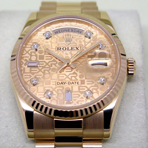 Rolex 118238 Day Date 18K Yellow Gold with Champagne Rolex Motif Diamond Dial - Image 3