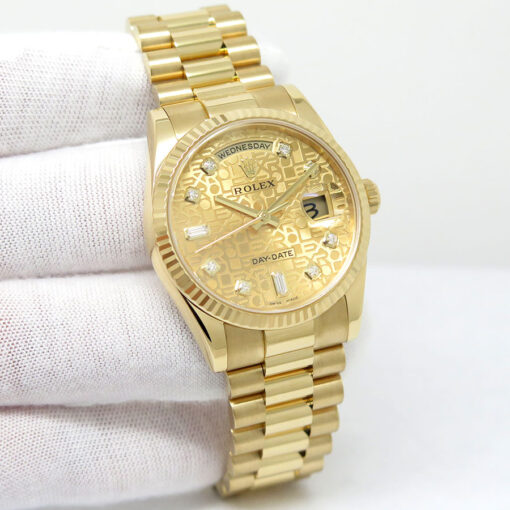 Rolex 118238 Day Date 18K Yellow Gold with Champagne Rolex Motif Diamond Dial