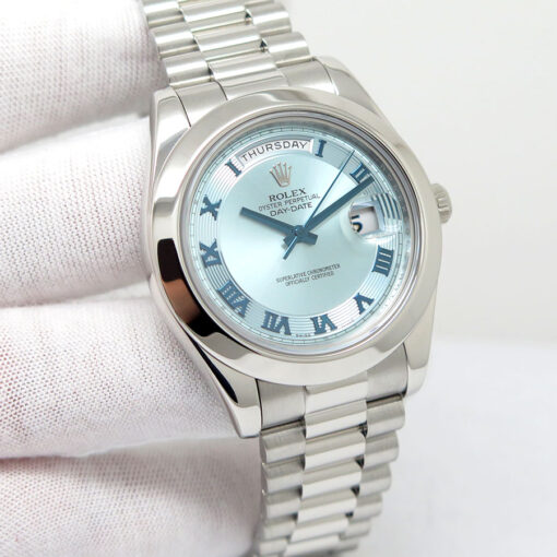 Rolex 218206 Day Date II Platinum with Ice Blue Concentric Roman Dial