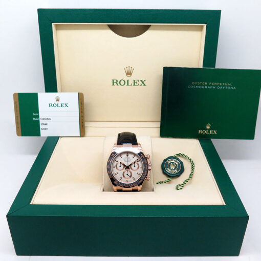 Rolex 116515LN Cosmograph Daytona 18K Rose Gold with Ivory Dial on Leather Strap - Image 2