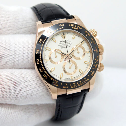Rolex 116515LN Cosmograph Daytona 18K Rose Gold with Ivory Dial on Leather Strap