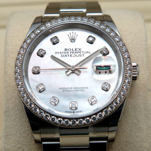 Rolex 126284RBR Datejust 36 with Mother of Pearl Diamond Dial and Diamond Bezel on Oyster - Image 3