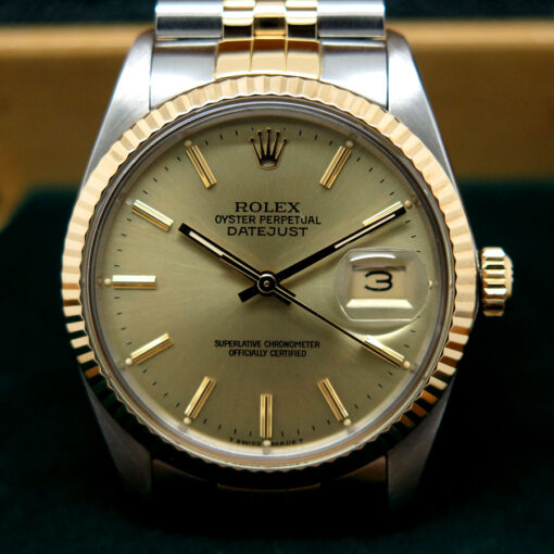 Rolex 16013 Datejust 18K/SS with Champagne Stick Dial on Jubilee - Image 3