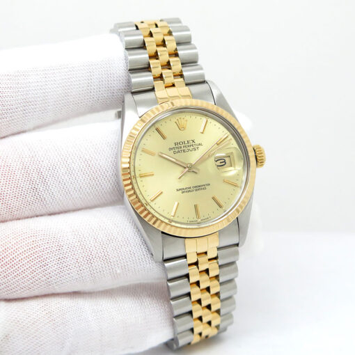 Rolex 16013 Datejust 18K/SS with Champagne Stick Dial on Jubilee