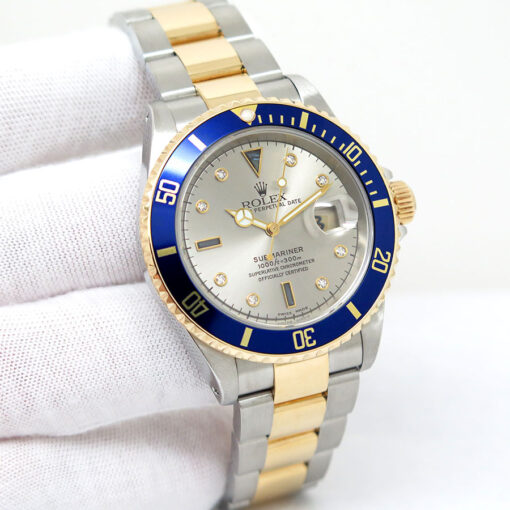 Rolex 16613LB Submariner 18K/SS with Silver Serti Dial