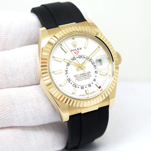 Rolex 336238 Skydweller 18K Yellow Gold with White Dial on Oysterflex