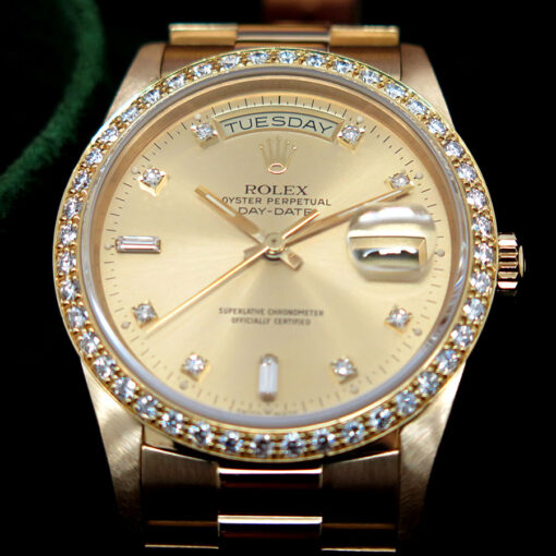 Rolex 18348 Day Date 18K Yellow Gold with Champagne Diamond Dial and Diamond Bezel - Image 3