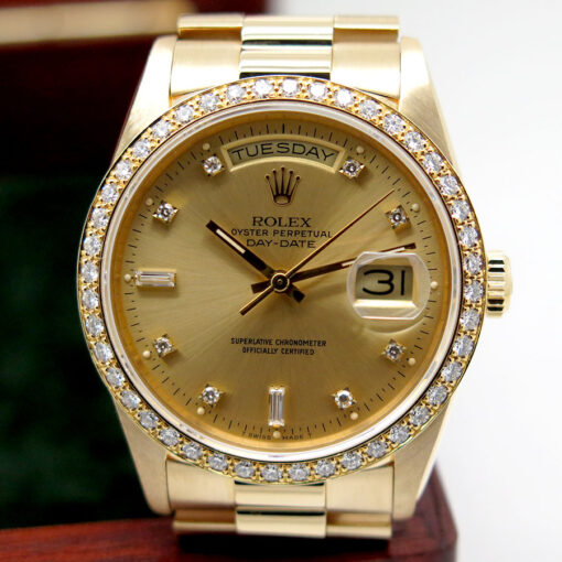 Rolex 18348 Day Date 18K Yellow Gold with Champagne Diamond Dial and Diamond Bezel - Image 4
