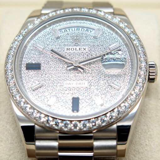 Rolex 228349RBR Day Date 40 18K White Gold with Pave Diamond Dial and Diamond Bezel - Image 3