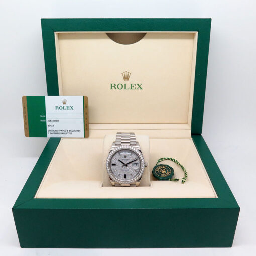 Rolex 228349RBR Day Date 40 18K White Gold with Pave Diamond Dial and Diamond Bezel - Image 2