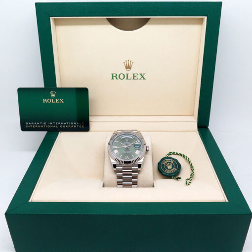 Rolex 228239 Day Date 18K White Gold with Olive Green Roman Dial - Image 2