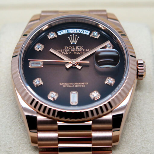 Rolex 128235 Day Date 18K Rose Gold with Brown Ombre Diamond Dial - Image 3