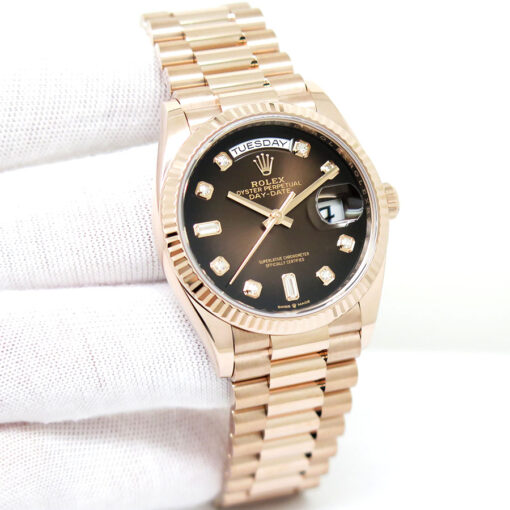 Rolex 128235 Day Date 18K Rose Gold with Brown Ombre Diamond Dial