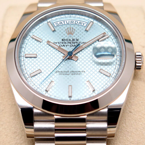 Rolex 228206 Day Date 40 Platinum with Ice Blue Diagonal Motif Dial - Image 3