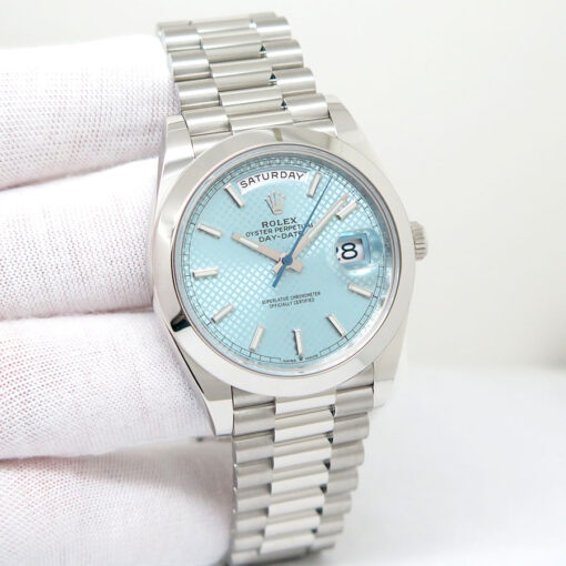 Rolex 228206 Day Date 40 Platinum with Ice Blue Diagonal Motif Dial