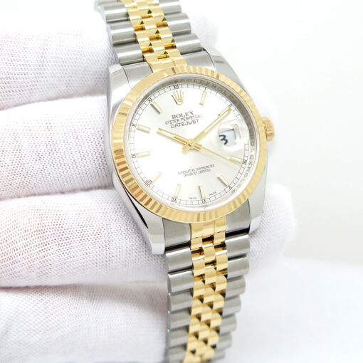 Rolex 116233 Datejust 18K/SS with Silver Stick Dial on Jubilee