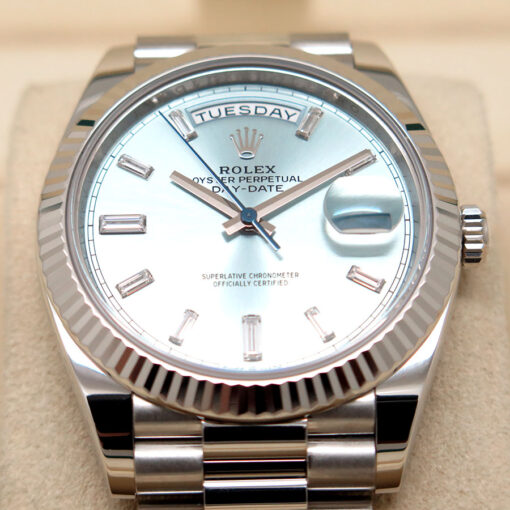 Rolex 228236 Day Date 40 Platinum with Ice Blue Diamond Baguette Dial - Image 3