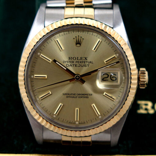 Rolex 16013 Datejust 18K/SS with Champagne Stick Dial on Jubilee - Image 3