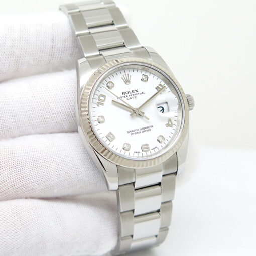 Rolex 115234 Oyster Perpetual Date with White Arabic Diamond Dial on Oyster