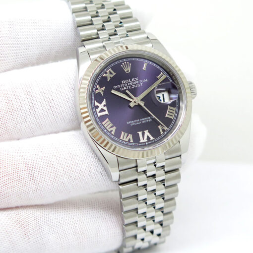 Rolex 126234 Datejust with Aubergine Roman Diamond “VI” and “IX” Dial on Jubilee