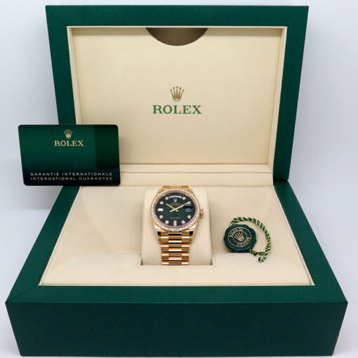 Rolex 128348RBR Day Date 18K Yellow Gold with Green Ombre Diamond Dial/Bezel - Image 2