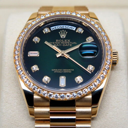 Rolex 128348RBR Day Date 18K Yellow Gold with Green Ombre Diamond Dial/Bezel - Image 4