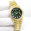 Rolex 128348RBR Day Date 18K Yellow Gold with Green Ombre Diamond Dial/Bezel