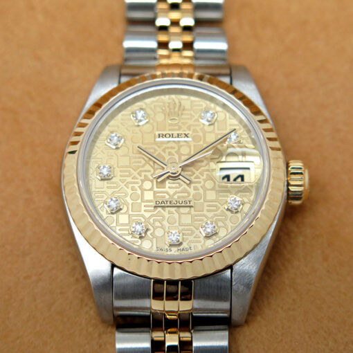 Rolex 69173 Datejust 18K/SS with Champagne Rolex Motif Diamond Dial on Jubilee - Image 4