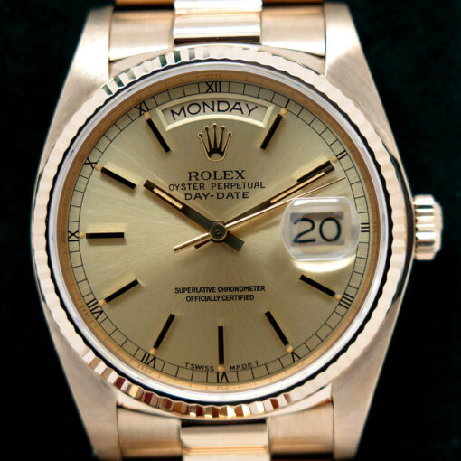 Rolex 18038 Day Date 18K Yellow Gold with Champagne Stick Dial - Image 3
