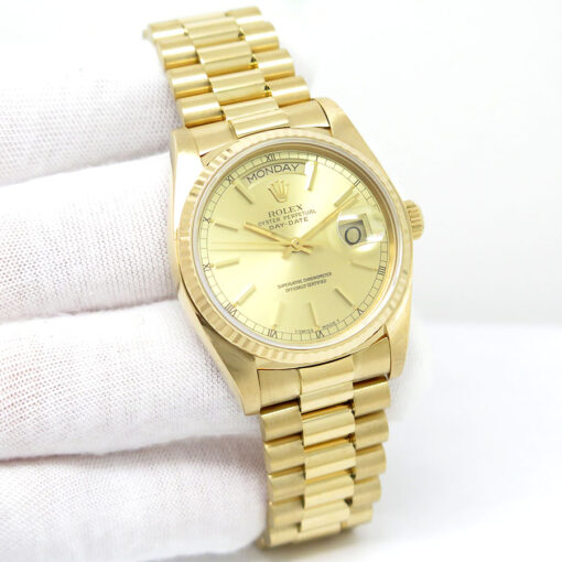 Rolex 18038 Day Date 18K Yellow Gold with Champagne Stick Dial