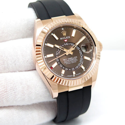 Rolex 336235 Skydweller 18K Rose Gold with Chocolate Dial on Oysterflex