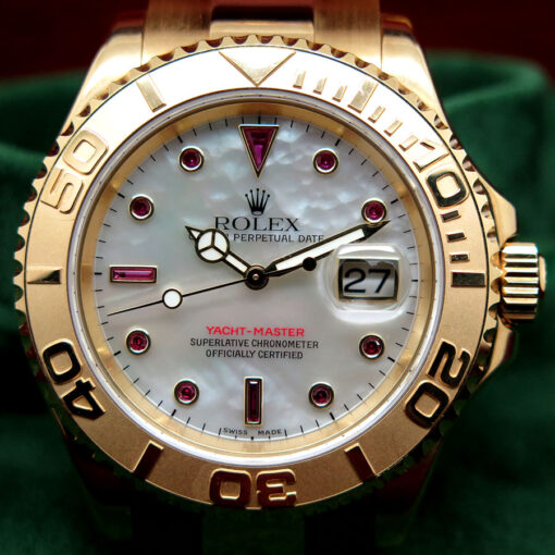 Rolex 16628 Yachtmaster 18K Yellow Gold with Mother of Pearl Ruby Dial - Image 4