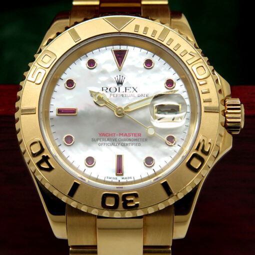 Rolex 16628 Yachtmaster 18K Yellow Gold with Mother of Pearl Ruby Dial - Image 3